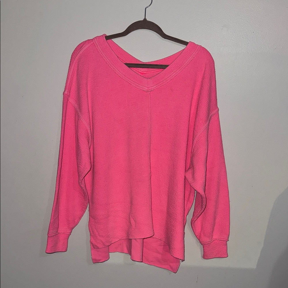 Vibrant Pink Aerie V-Neck Oversized Sweater